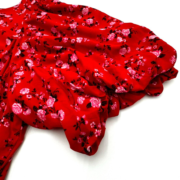 OLD NAVY 2X Red Pink Floral Rose Prairie Cottage Short Sleeve Smocked Maxi Dress - Picture 5 of 13